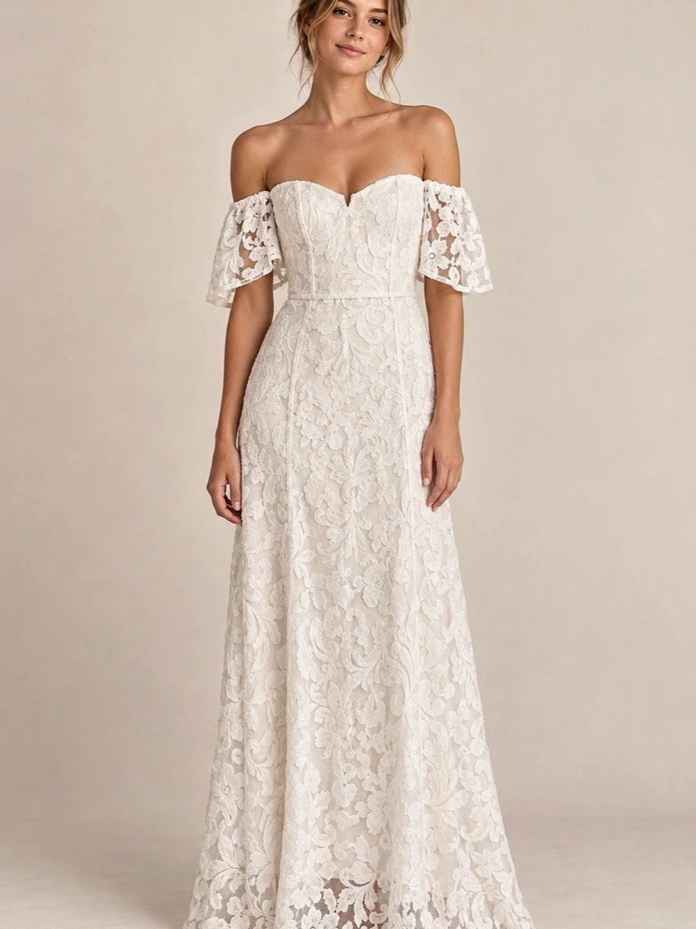 Flynn Skye Lace Off-Shoulder Wedding Dress in White Like New